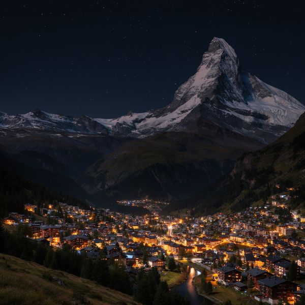 AI image generated by FLUX.2 [max], ranked #7 of 16 in the "Night Sky Transformation" arena challenge — prompt: Change the scene to night: a deep, dark sky with subtle, glistening stars visible behind the mountain.