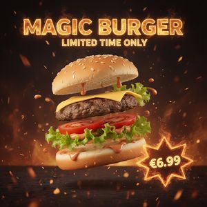 FLUX.2 [dev] Flash — Magic Burger Explosion: Fiery Photorealism Challenge