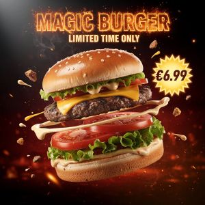 FLUX.2 [max] — Magic Burger Explosion: Fiery Photorealism Challenge