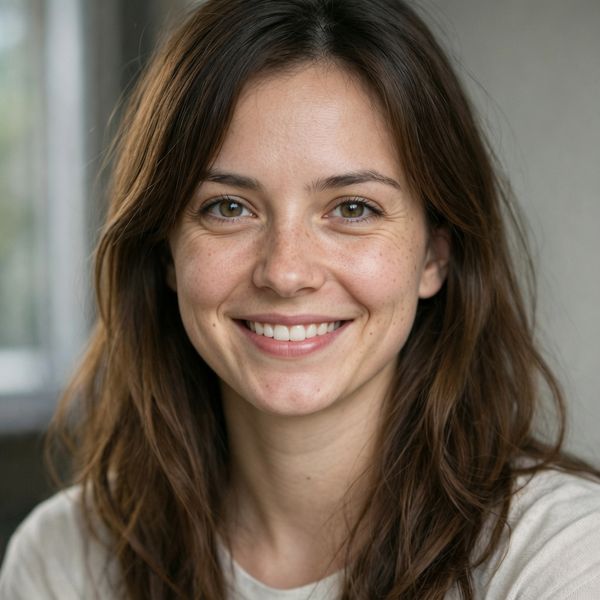 AI image generated by Wan 2.6, ranked #11 of 14 in the "Neutral Expression to Genuine Smile" arena challenge — prompt: {
  "action": "image_edit",
  "reference": "uploaded neutral portrait",
  "change": "Warm genuine Duchenne smile: lips curved up, slight natural teeth, soft eye crinkles, subtle cheek raise",
  "details": "Realistic smiling skin (dimples if present, soft cheek shadows), slightly brighter eyes; keep exact eye shape/color/iris",
  "preserve_exact": "Face identity/structure, eyes/nose/lips/eyebrows, hair, skin texture/pores/freckles, makeup, clothing, head pose, background, lighting, shadows, framing",
  "no_changes": "No face shape change, no new features, no gaze shift, no hair/clothing/lighting/background edits",
  "style": "Ultra-photorealistic 8K portrait, sharp face focus, natural soft lighting, realistic skin glow"
}