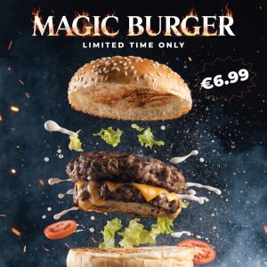 Recraft V4 — Magic Burger Explosion: Fiery Photorealism Challenge