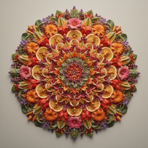 Perfectly symmetrical mandala made entirely of real flowe...