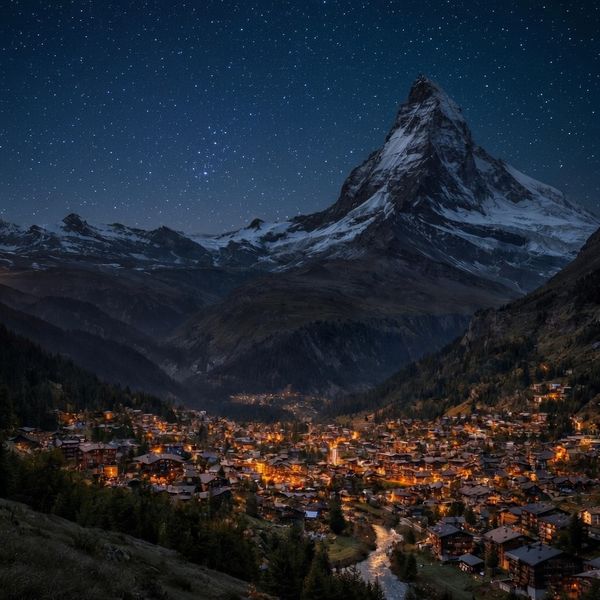 AI image generated by Grok Imagine Image, ranked #3 of 15 in the "Night Sky Transformation" arena challenge — prompt: Change the scene to night: a deep, dark sky with subtle, glistening stars visible behind the mountain.