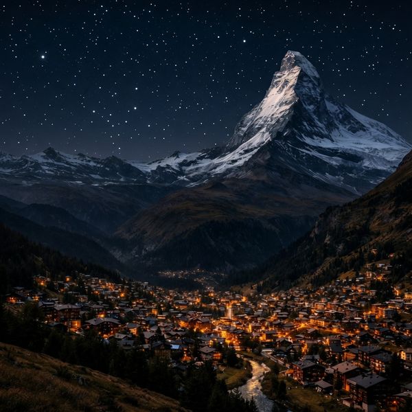 AI image generated by Wan 2.6, ranked #13 of 16 in the "Night Sky Transformation" arena challenge — prompt: Change the scene to night: a deep, dark sky with subtle, glistening stars visible behind the mountain.