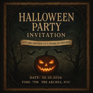 Vintage gothic Halloween party invitation. Dark parchment...