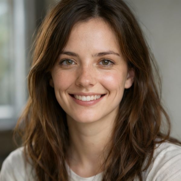 AI image generated by Seedream 4.0, ranked #13 of 13 in the "Neutral Expression to Genuine Smile" arena challenge — prompt: {
  "action": "image_edit",
  "reference": "uploaded neutral portrait",
  "change": "Warm genuine Duchenne smile: lips curved up, slight natural teeth, soft eye crinkles, subtle cheek raise",
  "details": "Realistic smiling skin (dimples if present, soft cheek shadows), slightly brighter eyes; keep exact eye shape/color/iris",
  "preserve_exact": "Face identity/structure, eyes/nose/lips/eyebrows, hair, skin texture/pores/freckles, makeup, clothing, head pose, background, lighting, shadows, framing",
  "no_changes": "No face shape change, no new features, no gaze shift, no hair/clothing/lighting/background edits",
  "style": "Ultra-photorealistic 8K portrait, sharp face focus, natural soft lighting, realistic skin glow"
}