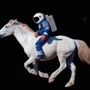 A photorealistic image of an astronaut riding a horse
