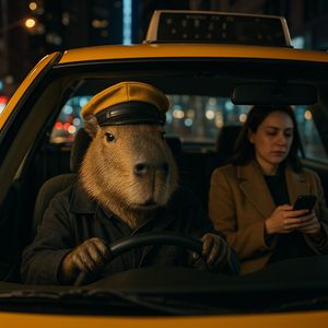 Photorealistic scene inside a yellow New York taxi at nig...