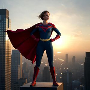 Hyper-photorealistic full-body portrait of a female super...