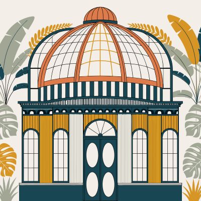 Recraft V4 Pro SVG generated image of A vibrant, flat-style vector illustration of a mid-century modern botanical g...