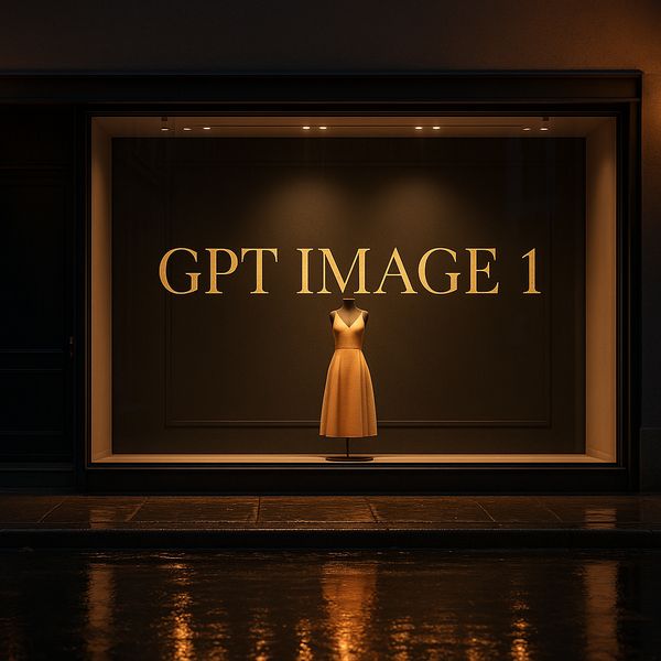 Cinematic wide shot of a high-end, minimalist boutique storefront at dusk. The shop's large glass...