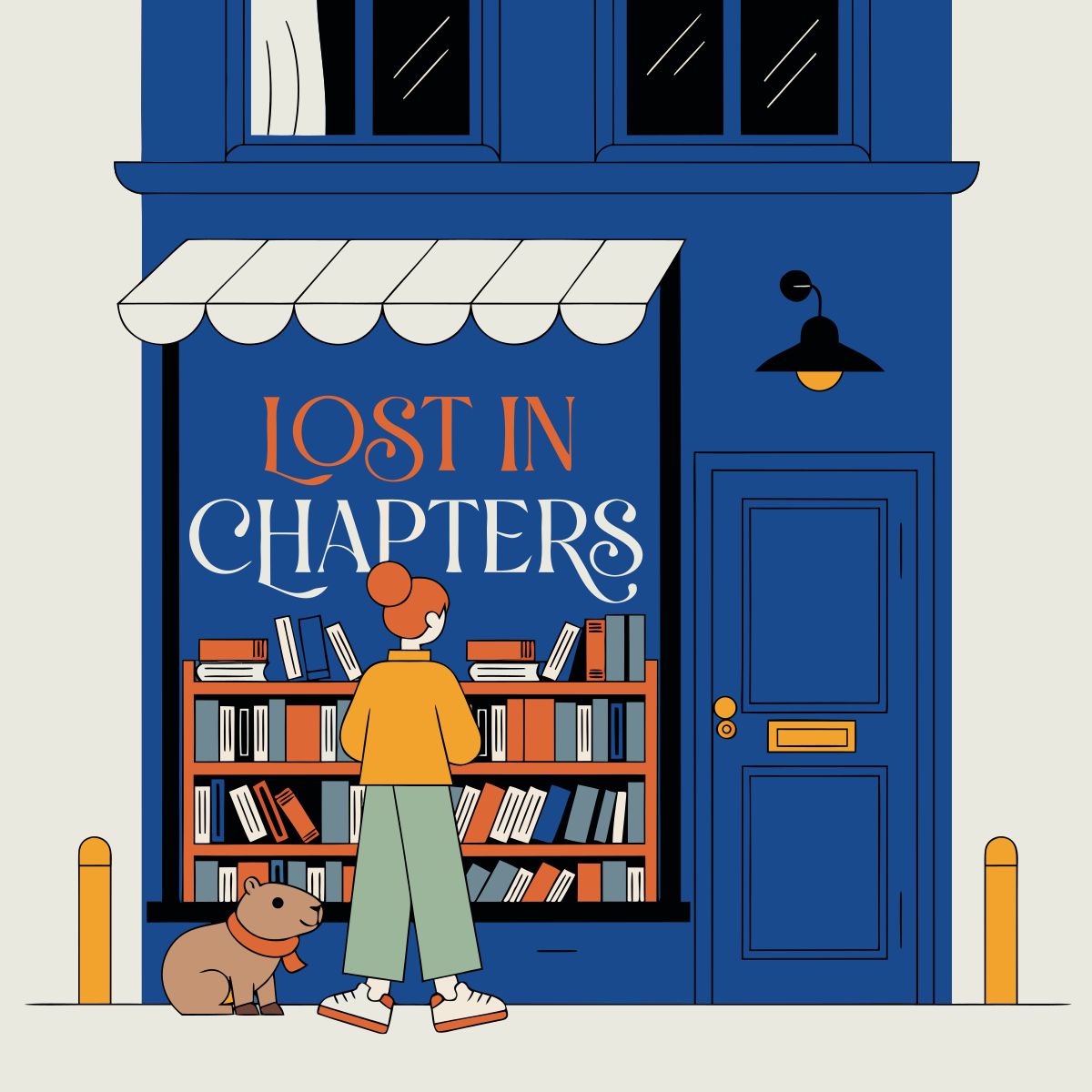 Recraft V4 SVG generated image of Minimalist flat vector design of a cozy bookstore window. Large elegant typog...