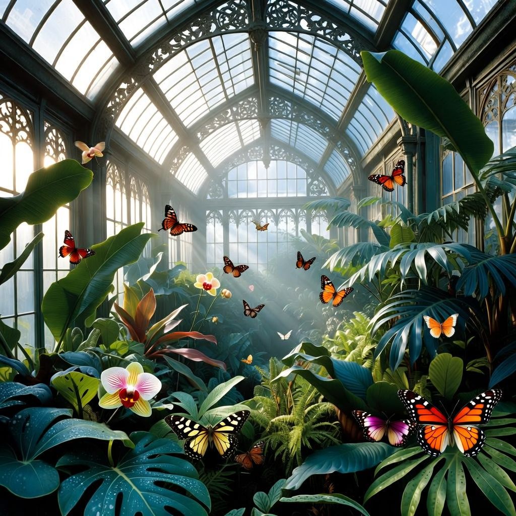 Grok Imagine Image full size benchmark result for Victorian Greenhouse Oasis
