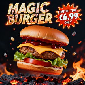 LongCat-Image — Magic Burger Explosion: Fiery Photorealism Challenge