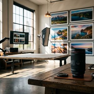 A wide-angle cinematic shot of a high-end, minimalist pho...