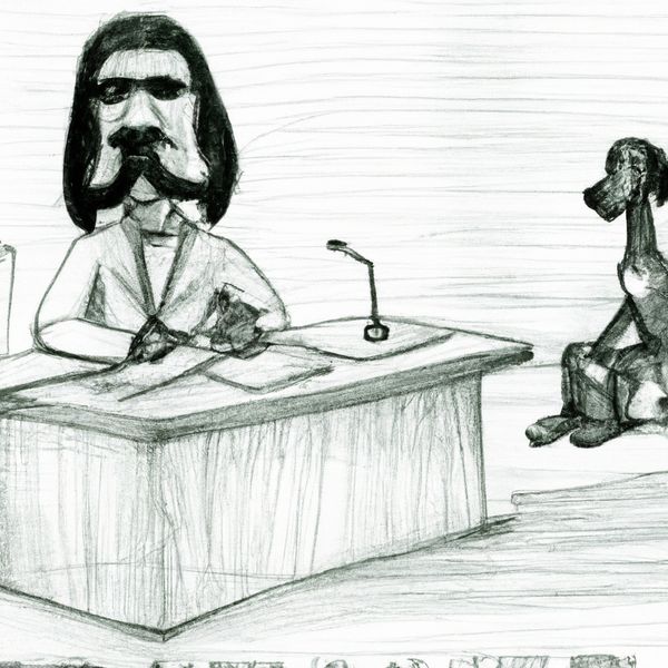 AI image generated by DALL-E 2 — prompt: courtroom sketch of Snoop Dogg being sued by Snoopy