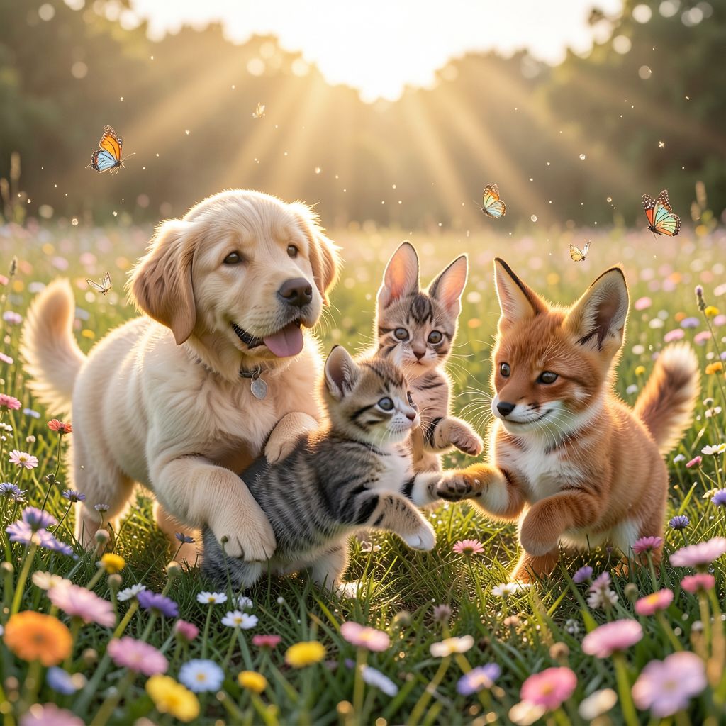 FLUX.2 [klein] 4B full size benchmark result for Adorable Baby Animals in Sunny Meadow