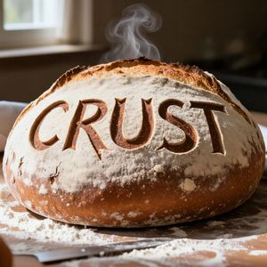A gourmet close-up of a rustic sourdough loaf sitting on ...