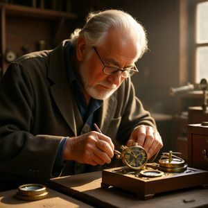 Cinematic close-up portrait of an elderly artisan watchma...