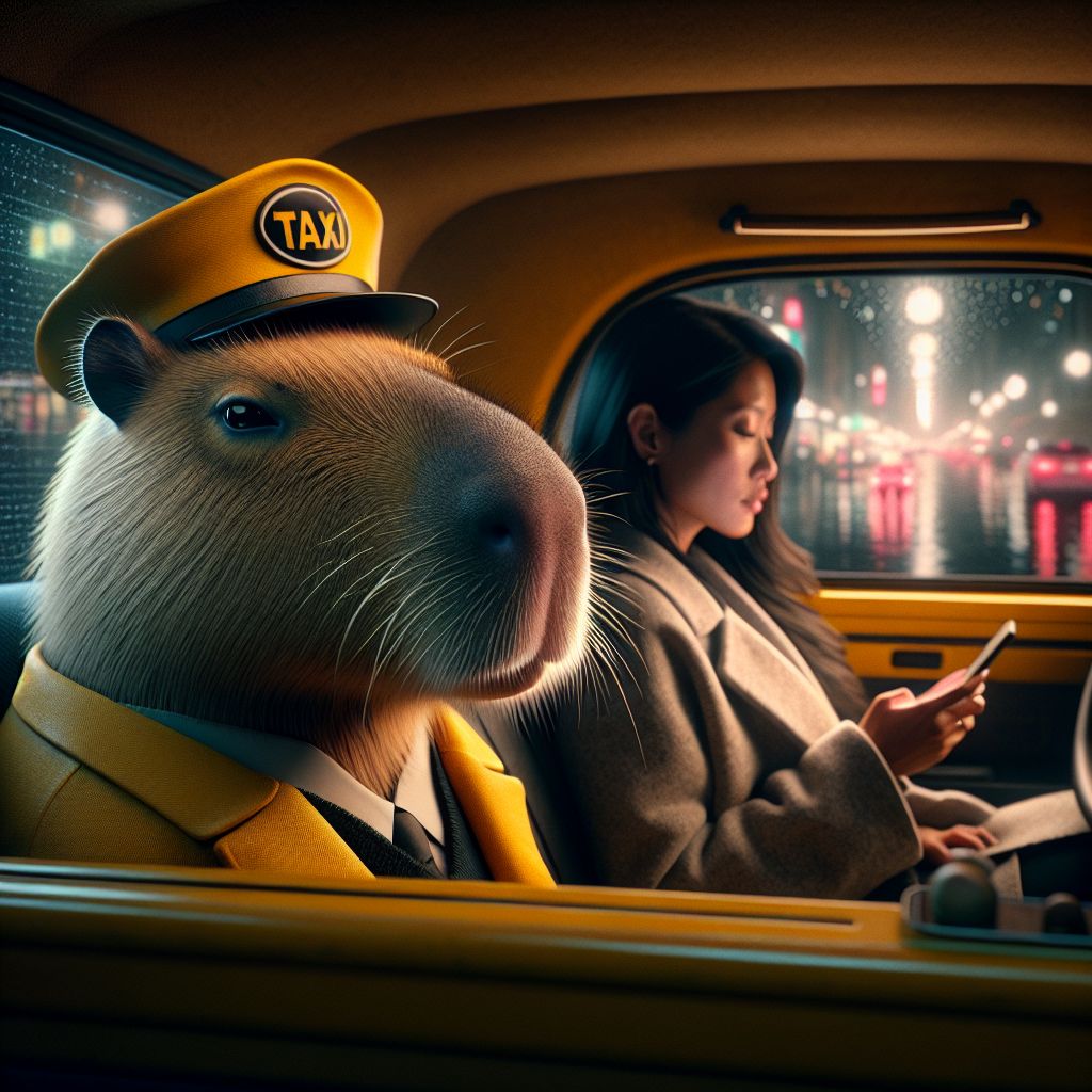 DALL-E 3 full size benchmark result for The Capybara Taxi Driver