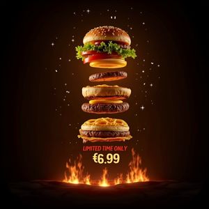 FLUX.1 [dev] — Magic Burger Explosion: Fiery Photorealism Challenge
