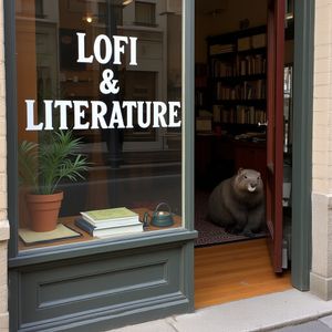 A cozy indie bookstore storefront with a large glass wind...