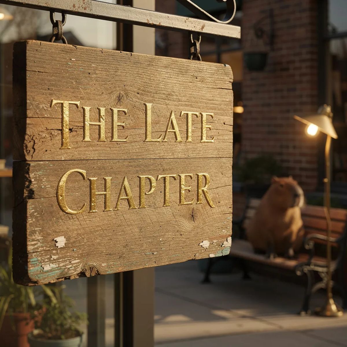 FLUX.2 [pro] generated image of A hyper-realistic close-up of a rustic wooden sign outside a cozy bookstore t...