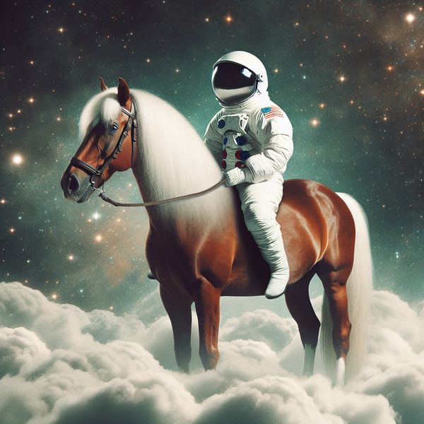 AI image generated by DALL-E 3 — prompt: a horse riding an astronaut