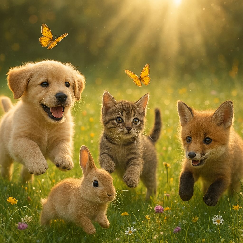 GPT Image 1 Mini full size benchmark result for Adorable Baby Animals in Sunny Meadow