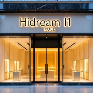 Cinematic wide shot of a high-end, contemporary boutique ...