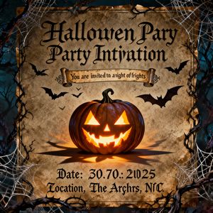 Vintage gothic Halloween party invitation. Dark parchment...