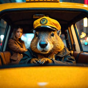 Stable Diffusion 3.5 Medium — The Capybara Taxi Driver