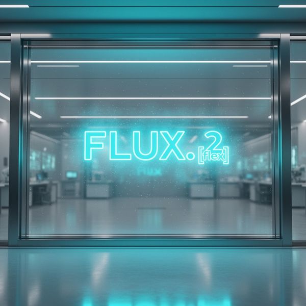 Cinematic wide shot of a futuristic tech laboratory, a sleek holographic display on a glass wall ...