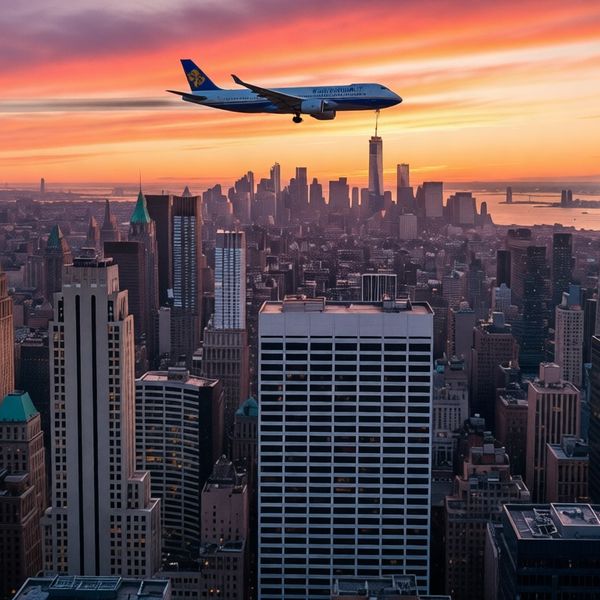 Add a plane to this beautiful sunset city