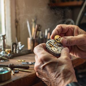 A hyper-realistic cinematic close-up of an elderly crafts...