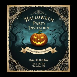Vintage gothic Halloween party invitation. Dark parchment...
