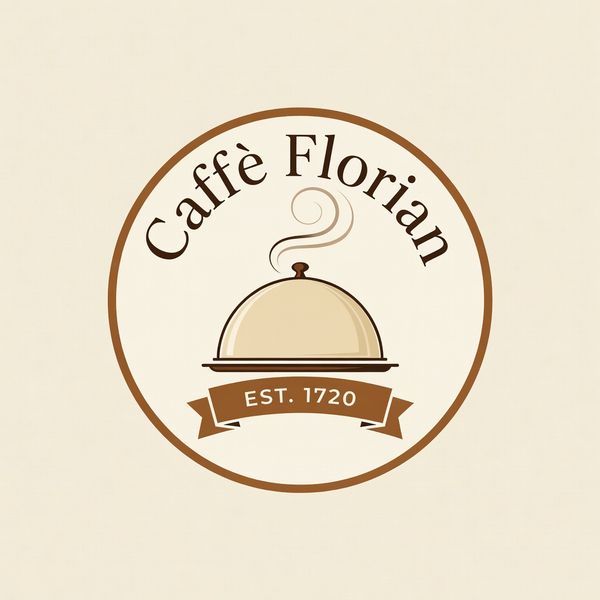 AI image generated by Grok Imagine Image Pro, ranked #14 of 21 in the "Vintage Cafe Logo" arena challenge — prompt: Vintage minimalist restaurant logo for "Caffè Florian", retro cloche dome with steam and "Est. 1720" banner, classic typography, warm brown and cream tones, subtle texture on light background, vector emblem style.