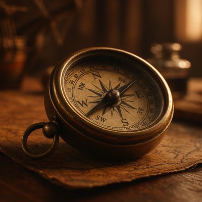 GPT Image 1 generated image of A hyper-realistic, close-up macro photograph of a weathered vintage compass r...