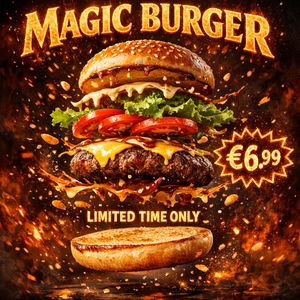 GPT Image 1.5 — Magic Burger Explosion: Fiery Photorealism Challenge