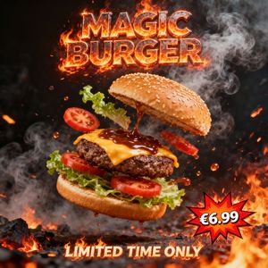 Wan 2.6 — Magic Burger Explosion: Fiery Photorealism Challenge