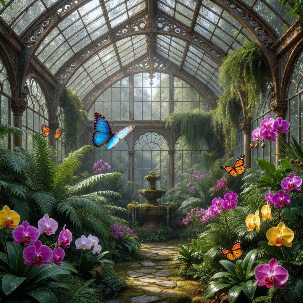 Grok Imagine Image Pro full size benchmark result for Victorian Greenhouse Oasis