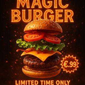 GPT Image 1 — Magic Burger Explosion: Fiery Photorealism Challenge