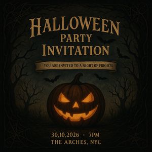 Vintage gothic Halloween party invitation. Dark parchment...