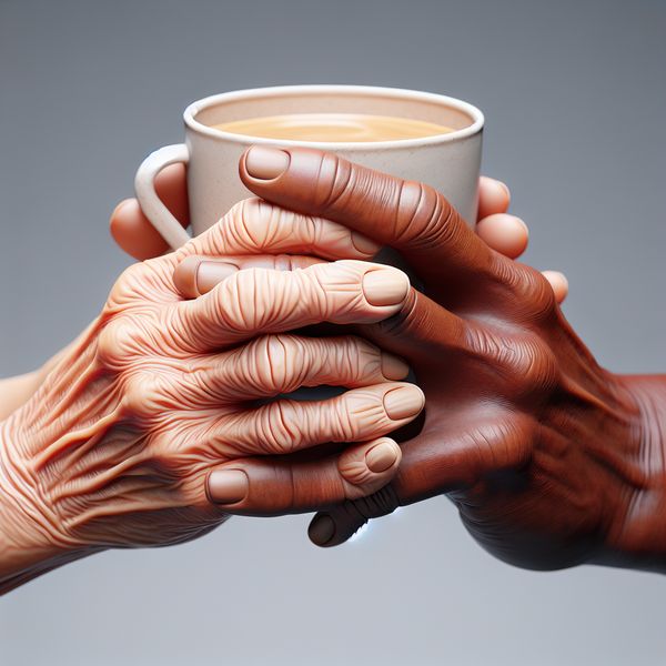 AI image generated by DALL-E 3 — prompt: close-up photo of two realistic human hands holding a coffee cup, ten fingers visible, natural anatomy, no extra fingers