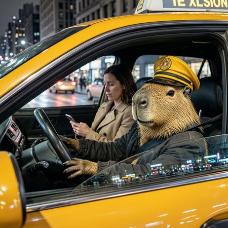 Wan 2.7 benchmark result for The Capybara Taxi Driver