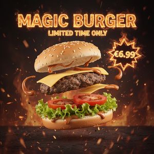 FLUX.2 [dev] Turbo — Magic Burger Explosion: Fiery Photorealism Challenge