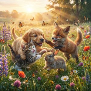 Nano Banana 2 Lite — Adorable Baby Animals in Sunny Meadow