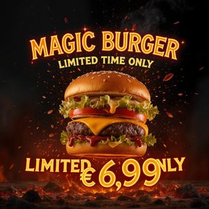 FLUX.1 Kontext [pro] — Magic Burger Explosion: Fiery Photorealism Challenge