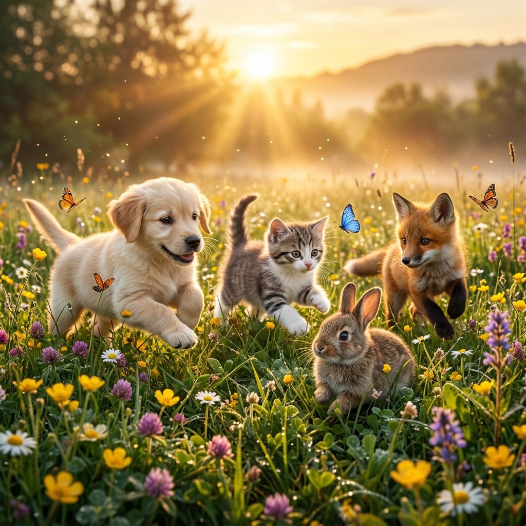 Nano Banana 2 full size benchmark result for Adorable Baby Animals in Sunny Meadow