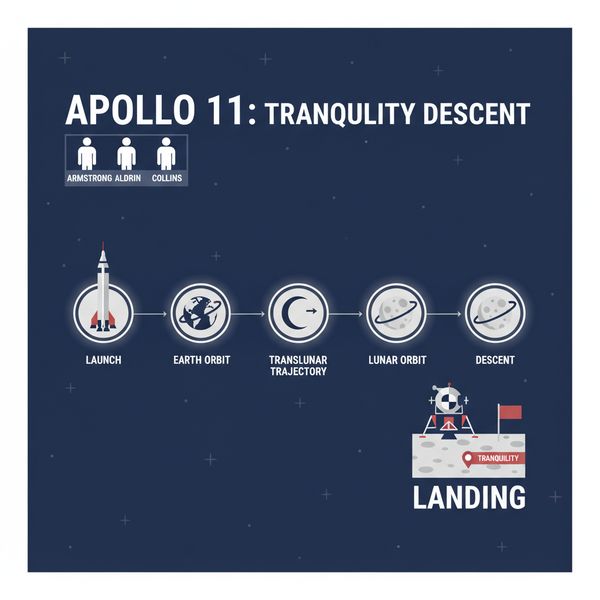 Create a clean, modern vector infographic poster about the Apollo 11 mission. NASA-inspired palet...